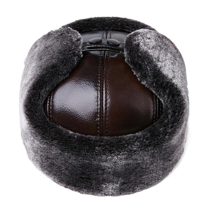 Cappello di Pelliccia da Uomo Invernale Berretto in Vera Pelle Velluto Spesso Cappelli Bomber Caldi Paraorecchie in Bovina Berretti Sci for
