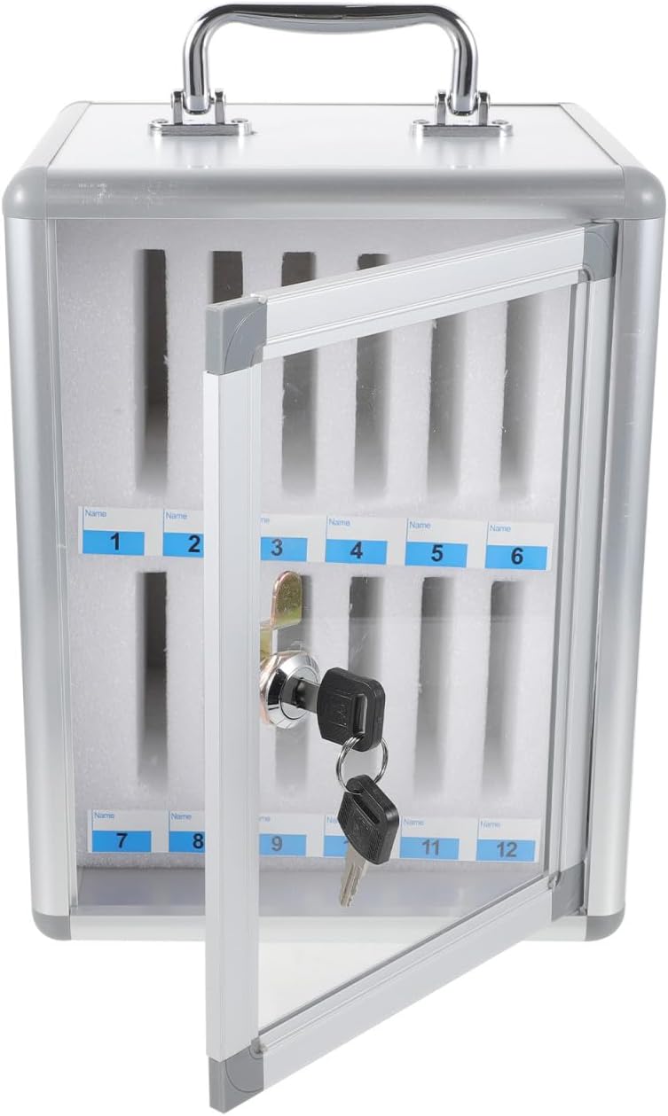 Multi-Slot Phone Storage Locker Cabinet 12-Device Mobile Phone Organizer Box with Lock for Office, School, and Meeting Room Use