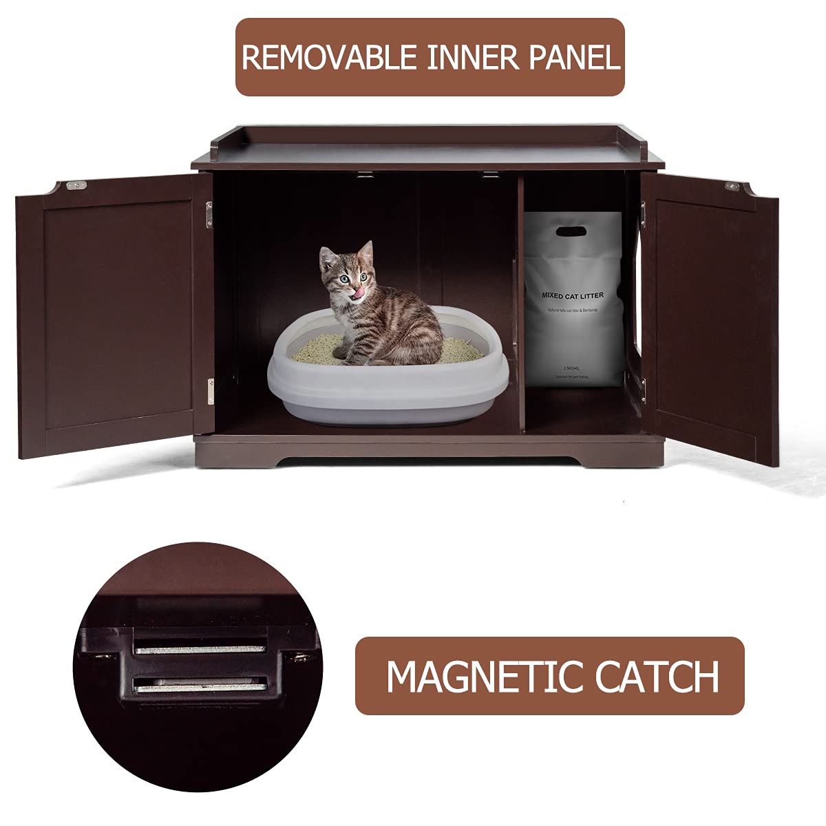 PETSITE Cat Litter Box Enclosure Furniture Hidden, Large Cat Washroom