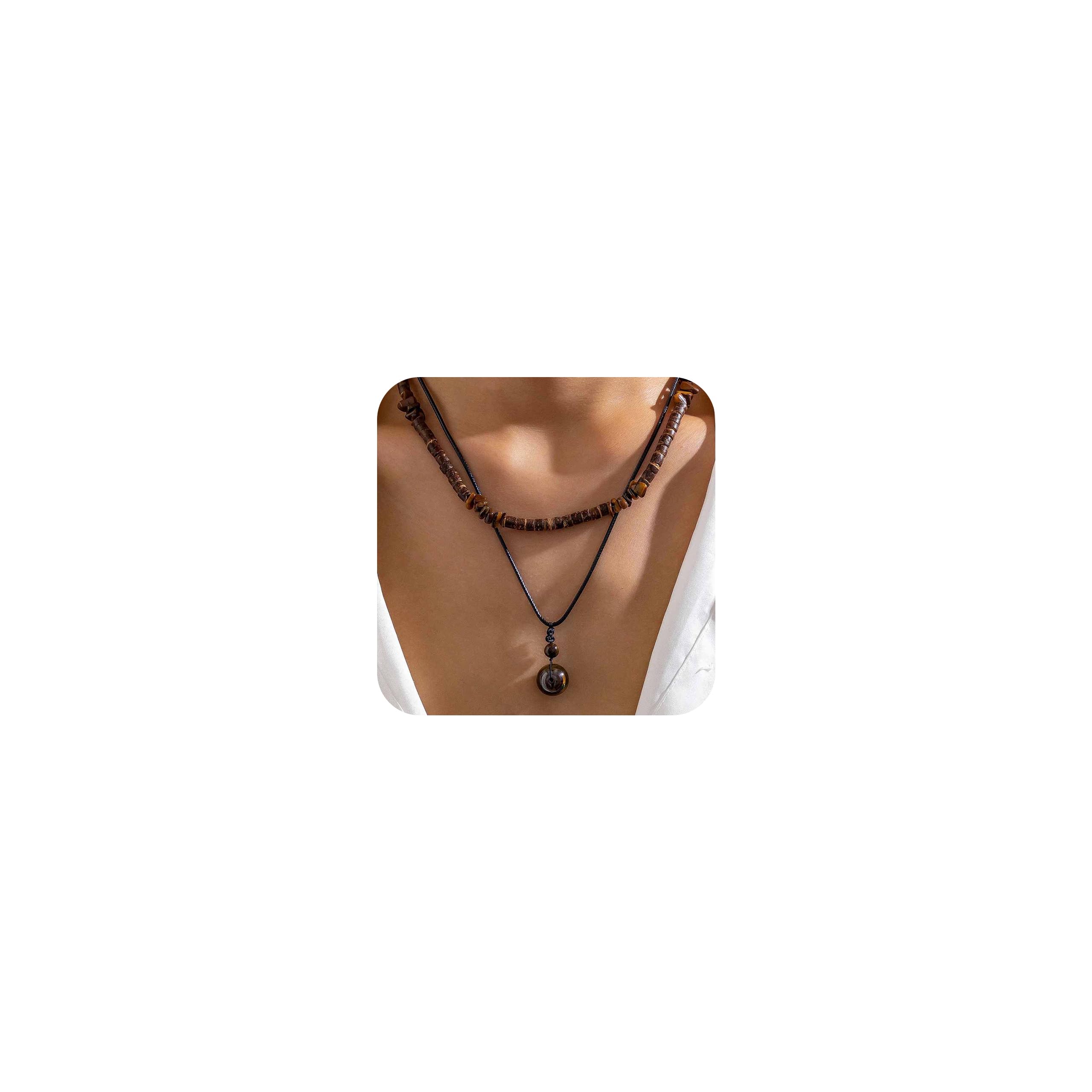 CLOORDE Puka Shell Necklaces for Men Natural Puka Shell Choker Trendy Coconut Wood Beads Necklace Surfer Beach Choker Summer Hawaiian Jewelry