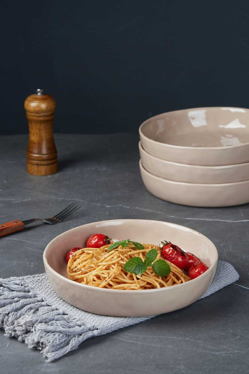 Bosmarlin Stoneware Dinner Plates Set Of 4 - 8.5 Inch, Geometric Grey Pattern, Microwave & Dishwasher Safe