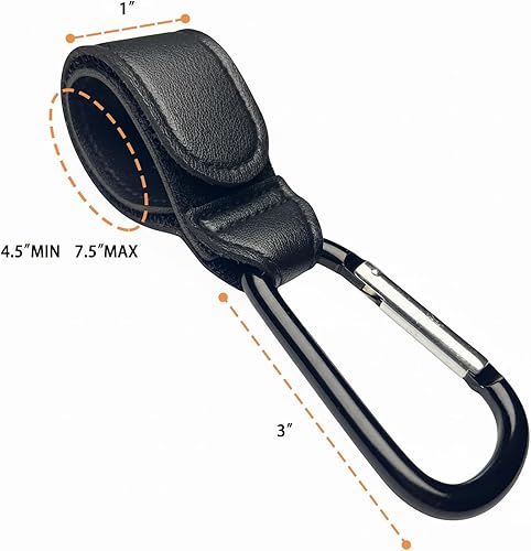 Miniatura 7 de Ganchos para cochecito con soportes de silicona para botellas, paquete de 2 clips de mosquetón de aluminio resistentes y 2 agarres universales de