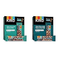 Vista 1 de KIND Barras, chocolate negro y menta, sin gluten, bajo en azúcar, 1.4 onzas, 12 unidades y barras, nueces de chocolate negro y sal marina, sin