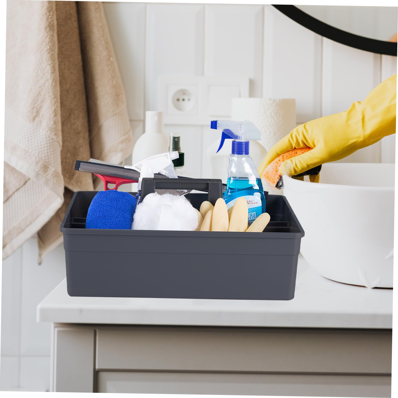 YARNOW Cesta Adecuado para Guardar Productos y Herramientas de Limpieza con Asa Resistente Portátil de Limpieza de Plástico Varios estilos y Diseño Apilable en Baños y Ventanas