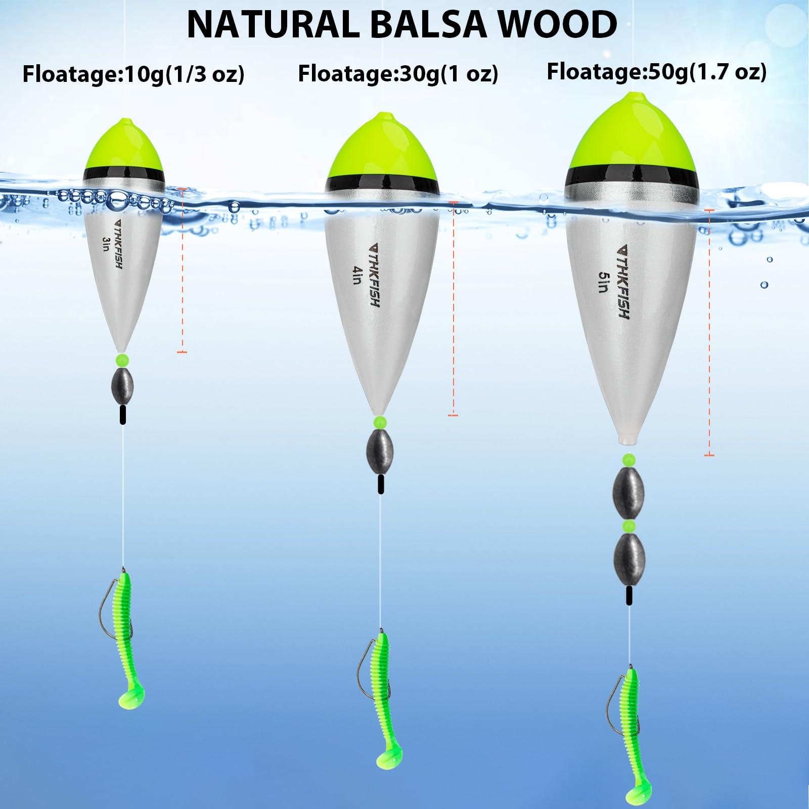 THKFISH Flotteurs de pêche - Flotteurs de pêche à la truite et au brochet - Accessoires de pêche pour eau douce et eau salée - Ensemble parfait pour les flotteurs Waggler et les flotteurs lumineux