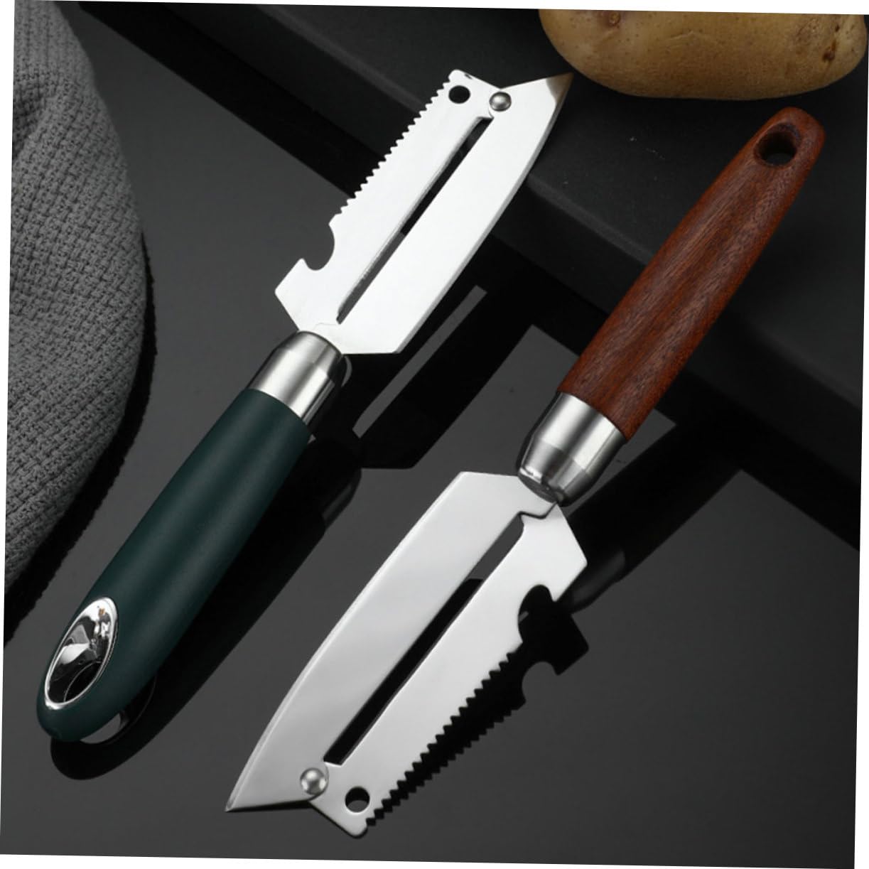 Ciieeo 5 Piezas Pelador De Acero Inoxidable Peladores De Zanahorias Herramienta Rotativa Depuradores De Pepino Peladores De Papas Pelador De Papas Manual De Madera