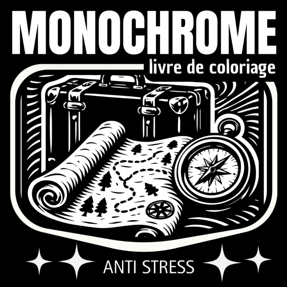 Livre de coloriage monochrome anti stress: Dessins nostalgiques en noir et blanc pour apaiser l’esprit et une relaxation intemporelle