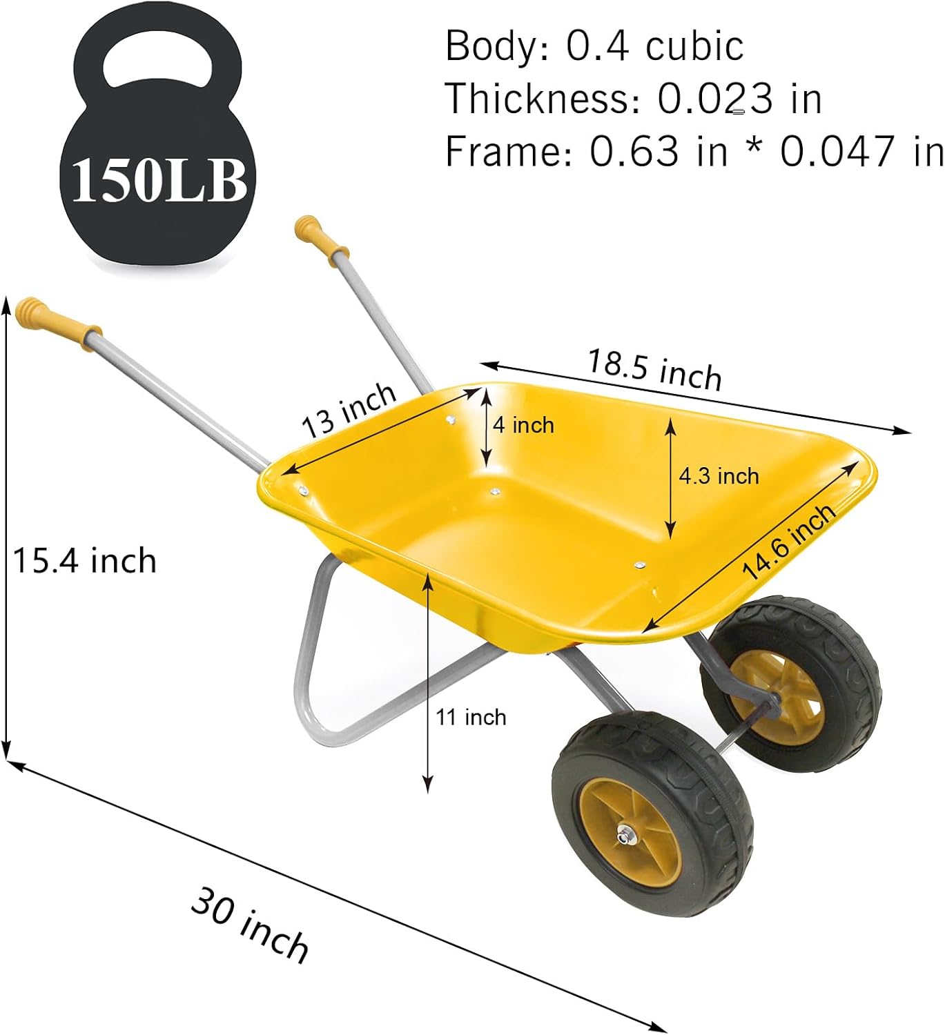 Kids Gardening Tool Set Wheelbarrow,Toddler Metal Wheelbarrow Outdoor Toy for Kids Dig Sand/Dirt,Shovel Snow,Leaves (Yellow Set)
