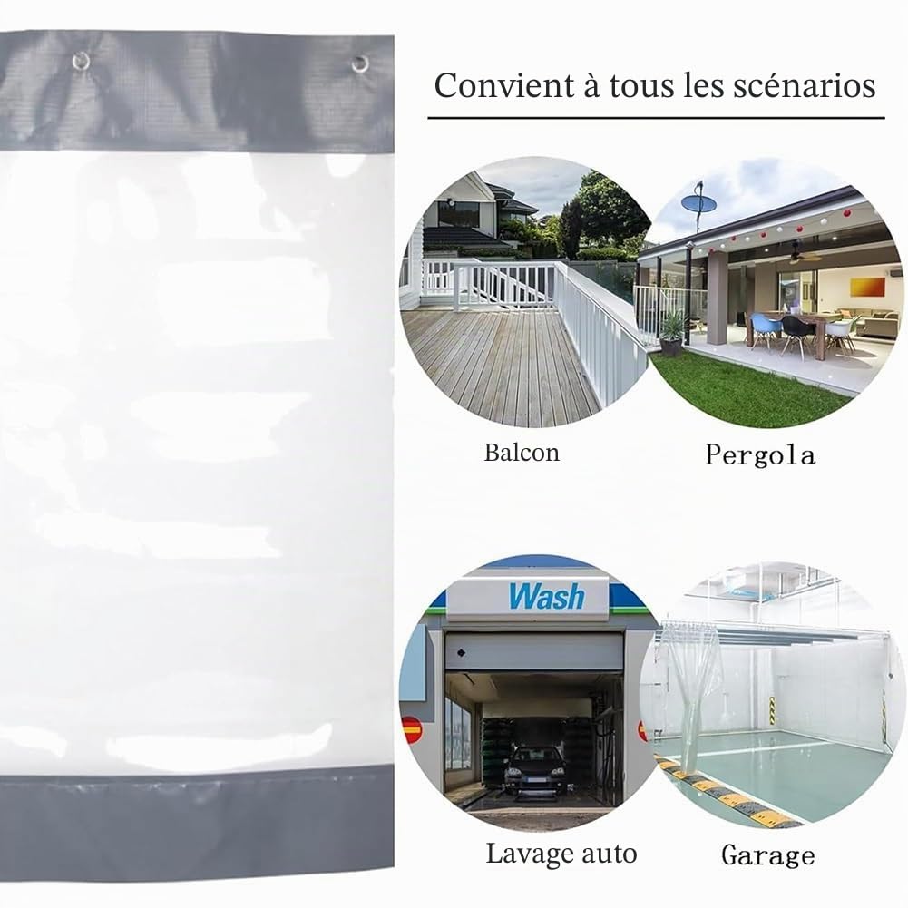 Rygcrud Extérieur Rideaux De Magasin Transparents, Séparation De Garage Vinyle PVC Bâche De Protection, Panneaux Latéraux pour Pergola pour Patio, Serre, Extérieur(2.5X2.5M/8.2x8.2FT)