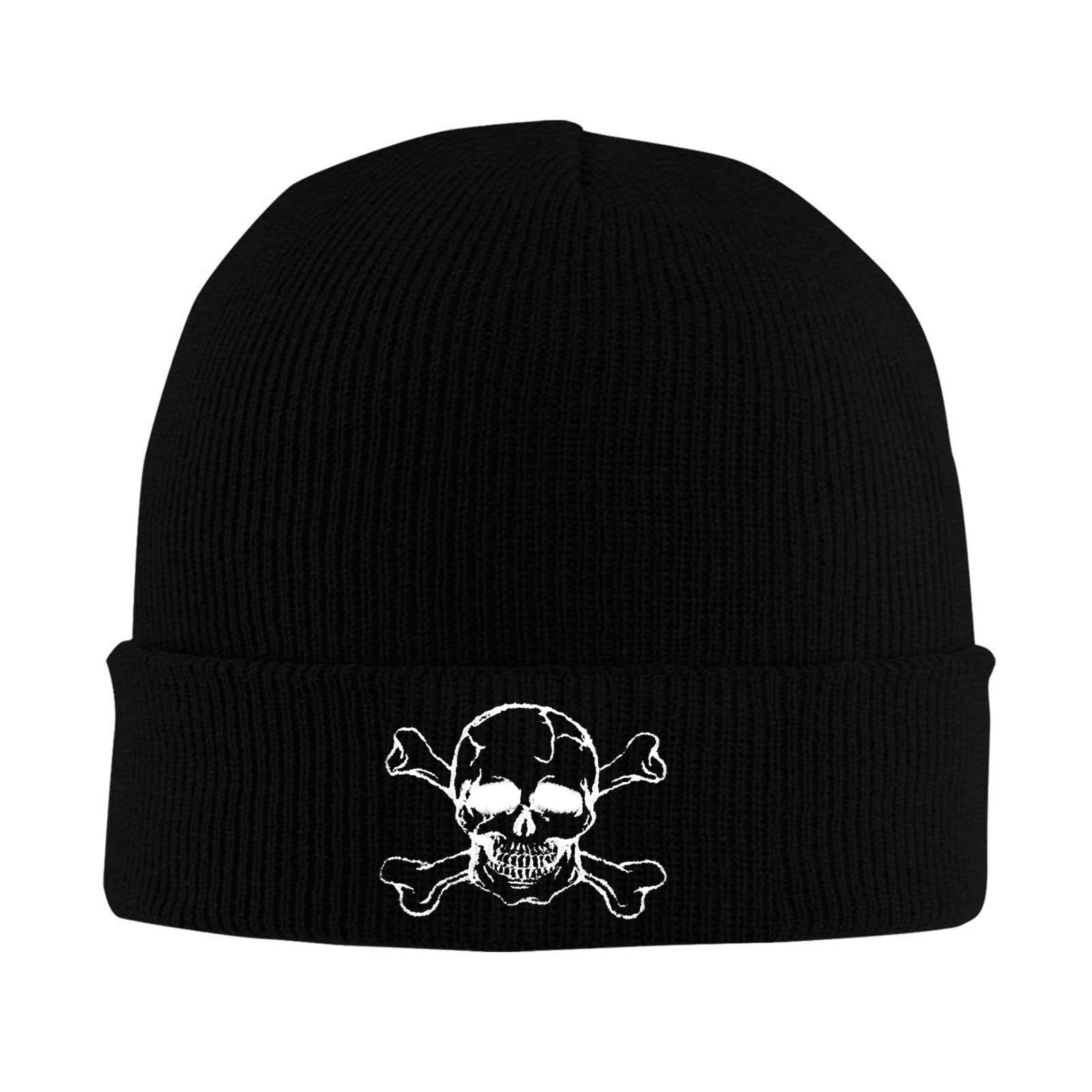 Skull and Crossbones Beanie Hats for Women Men, Funny Winter Warm Cozy Stretchy Knitted Cuffed Skeleton Cap