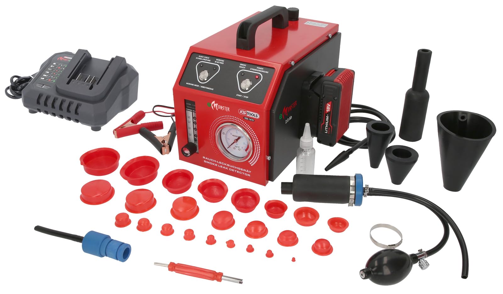 KS Tools 550.1470 Nebelmaschine zur Lecksuche, mit 2 Ah Akku, 36-tlg