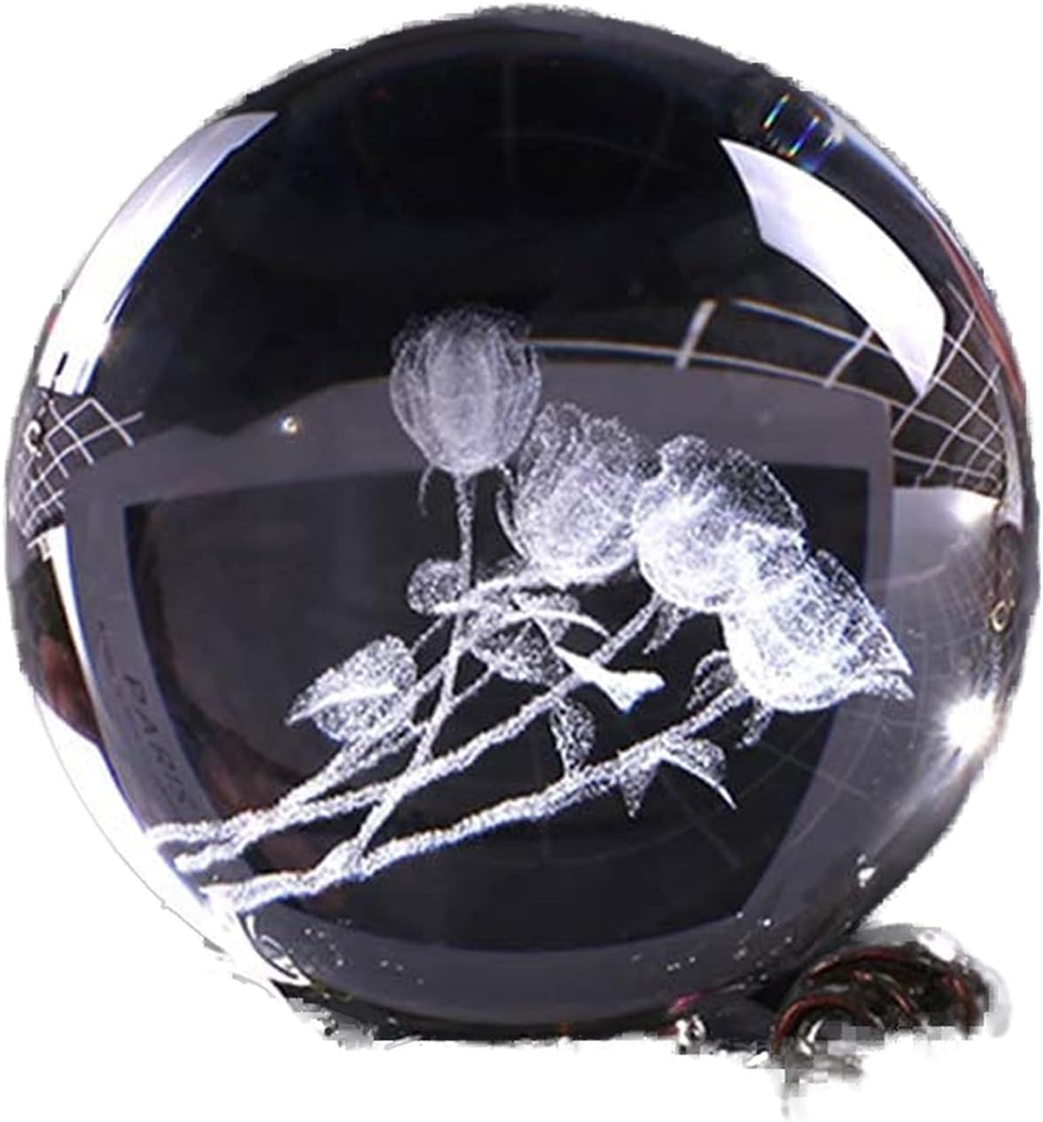 HDCRYSTALGIFTS 60mm Rose Flowers Crystal Ball with Stand Decorative Paperweight 3D Laser Engraved Glass Ball Sphere Novelty Home Decor Gift