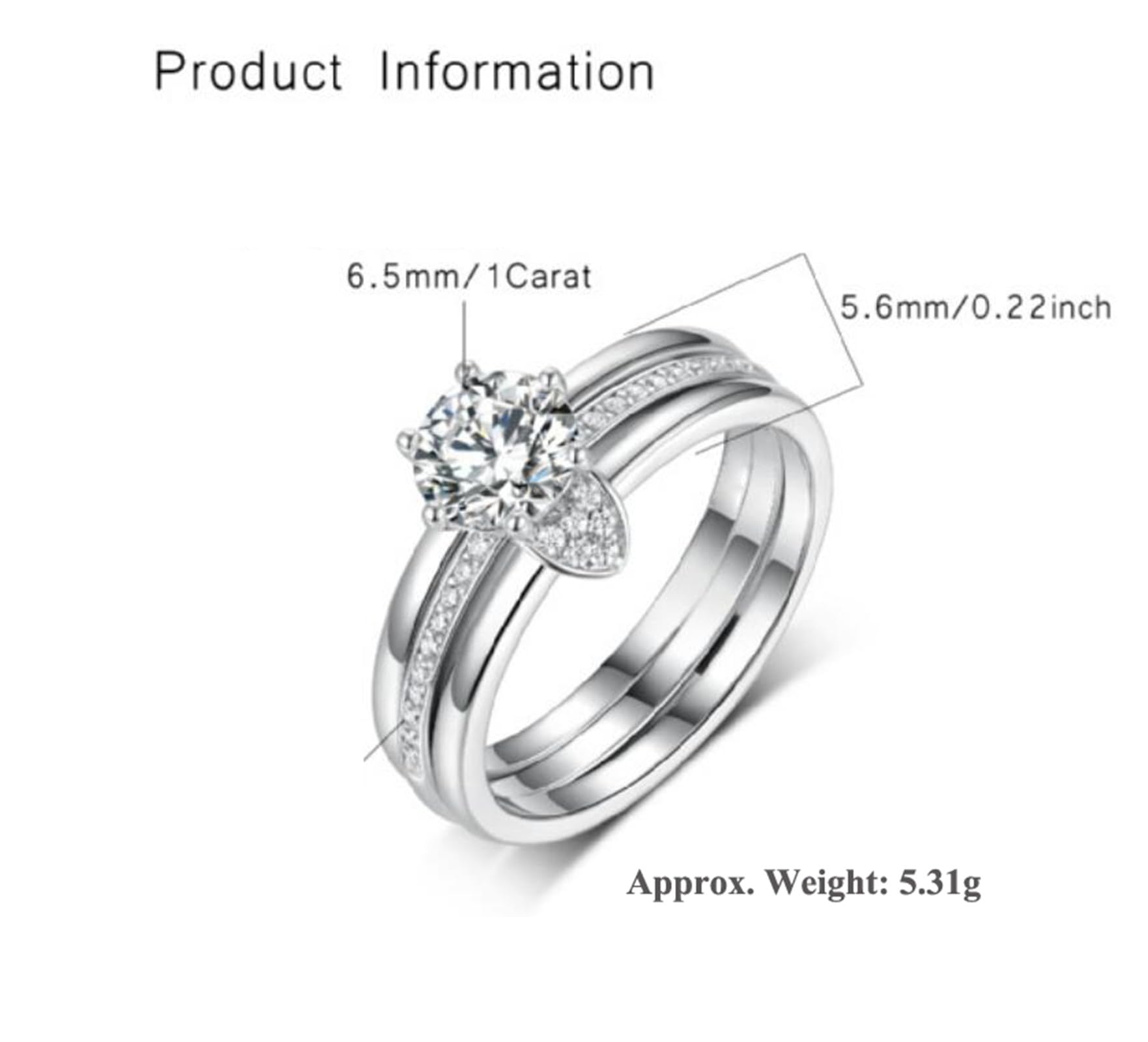 Set di anelli in oro bianco 9 carati, da donna, con moissanite, gioielli in vero oro, Au375, misura 54 (17,2)