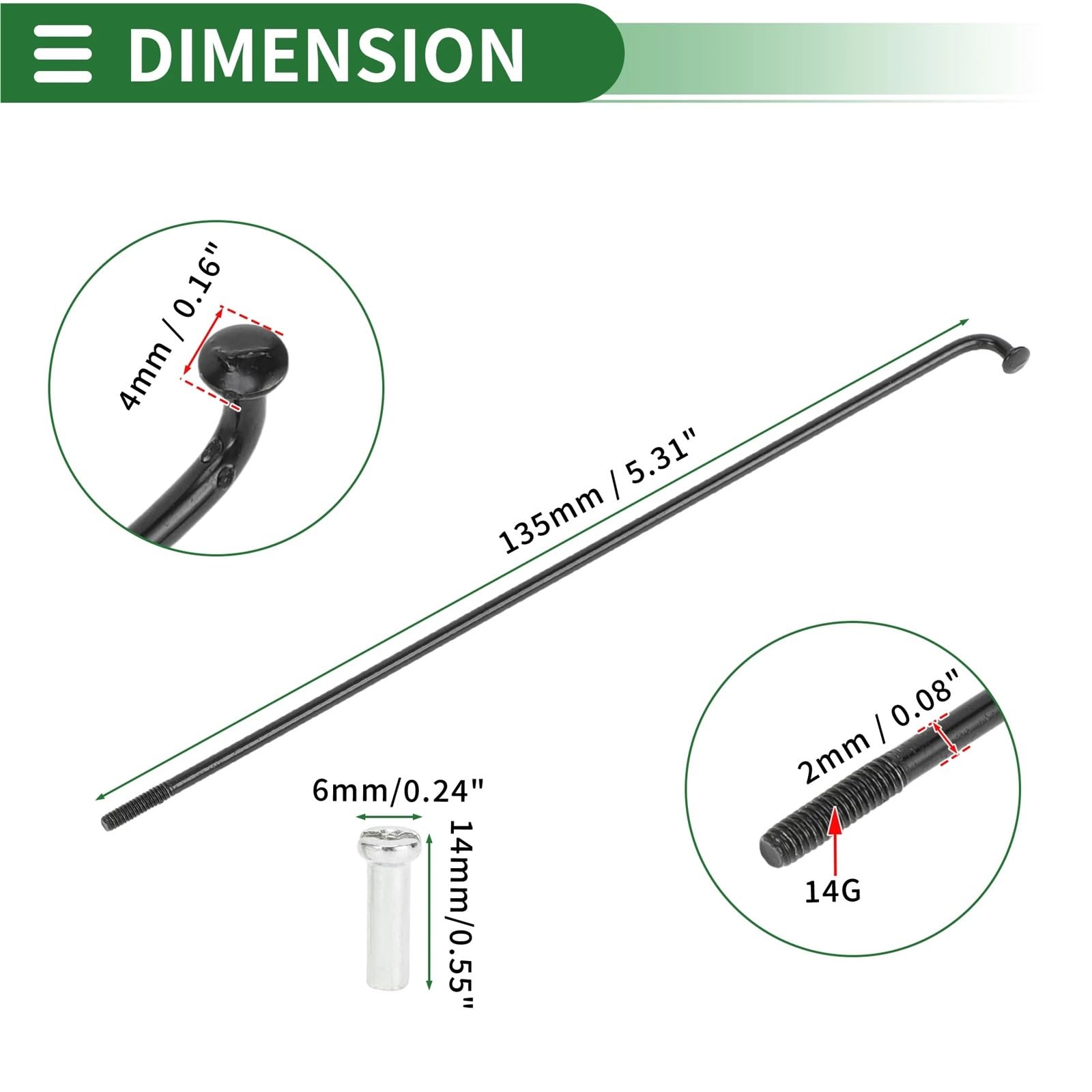Szprycha do koła rowerowego, Szprychy Rowerowe 14G Stal Węglowa Czarne 36szt 125-269mm