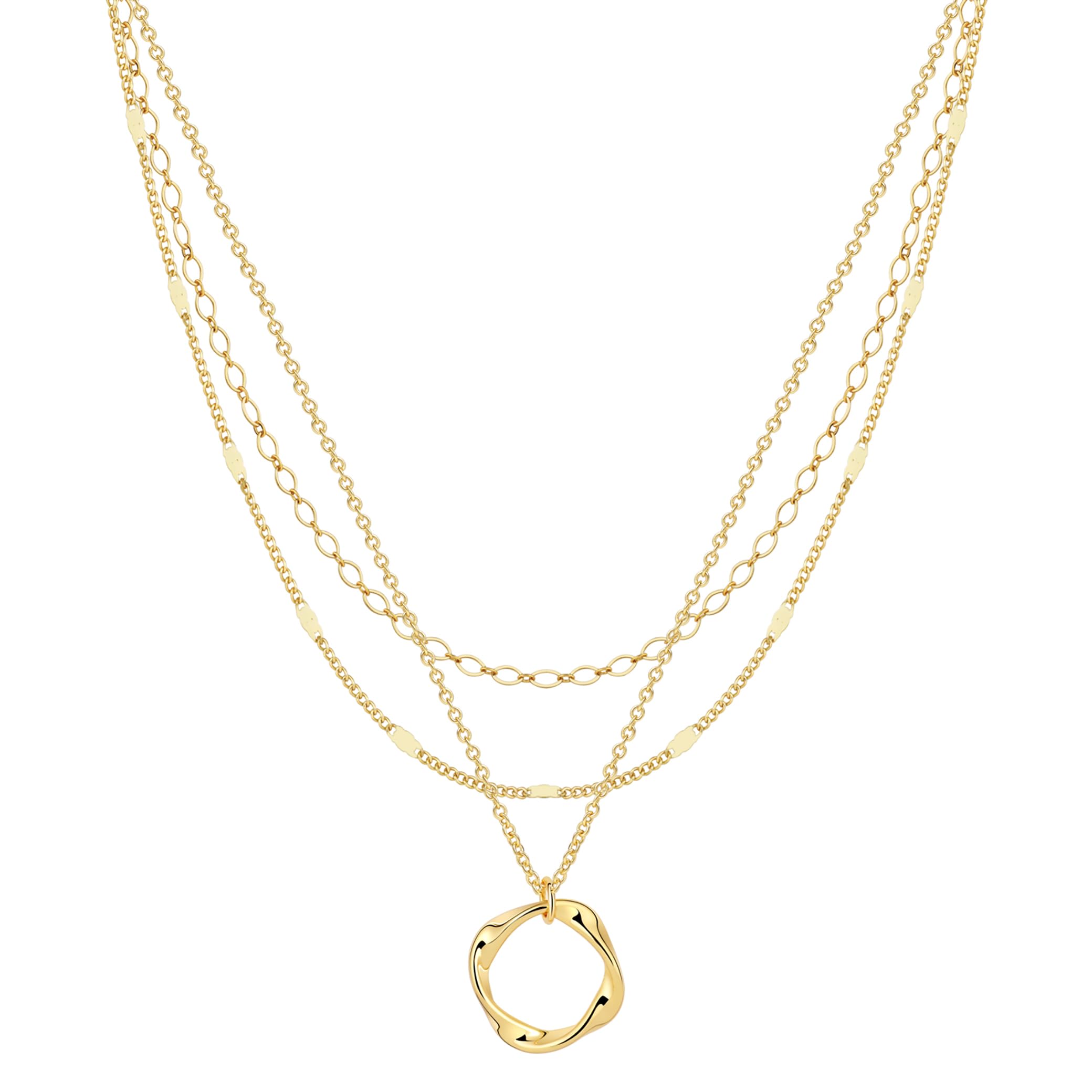 Gold Layered Necklace for Women, Stackable 14k Gold Plated Choker Necklaces Trendy Dainty Layering Circle Pendant Chain Necklace Set Stack Fashion Jewelry