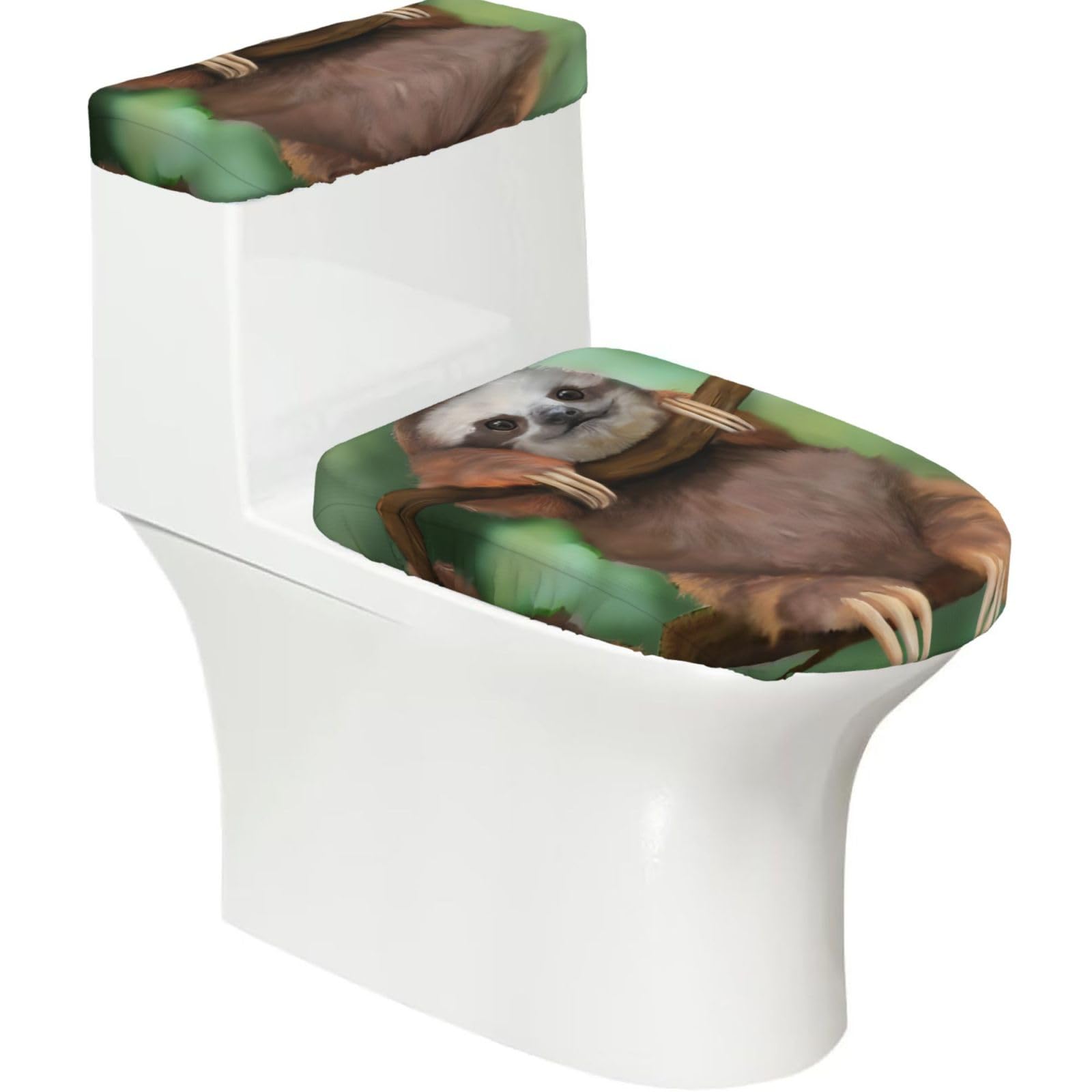 Mrowyc Black Baby Sloth Printed Toilet Seat Set - Set Of 2 - Universal Toilet Seat Cover - Housewarming Birthday Christmas Gift