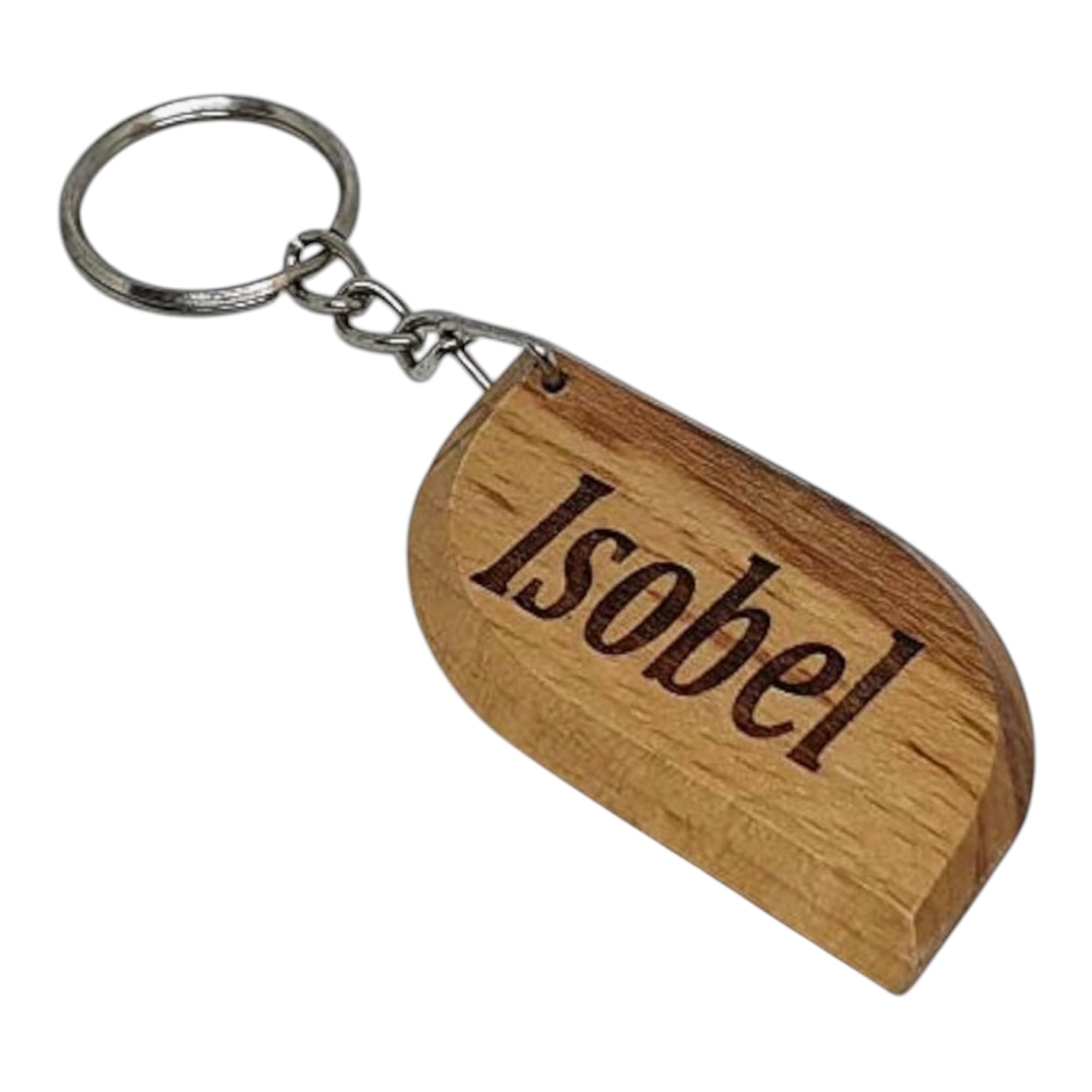 S M Gift Shop Isobel Personalised Name Engraved Wooden Keyring Keychain Key Ring