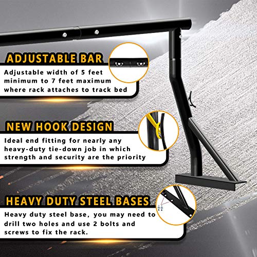 800lbs Capacity Heavy Duty Extendable Universal Pickup Truck Rack Ladder Rack Two-bar Set Matte Black One Pair