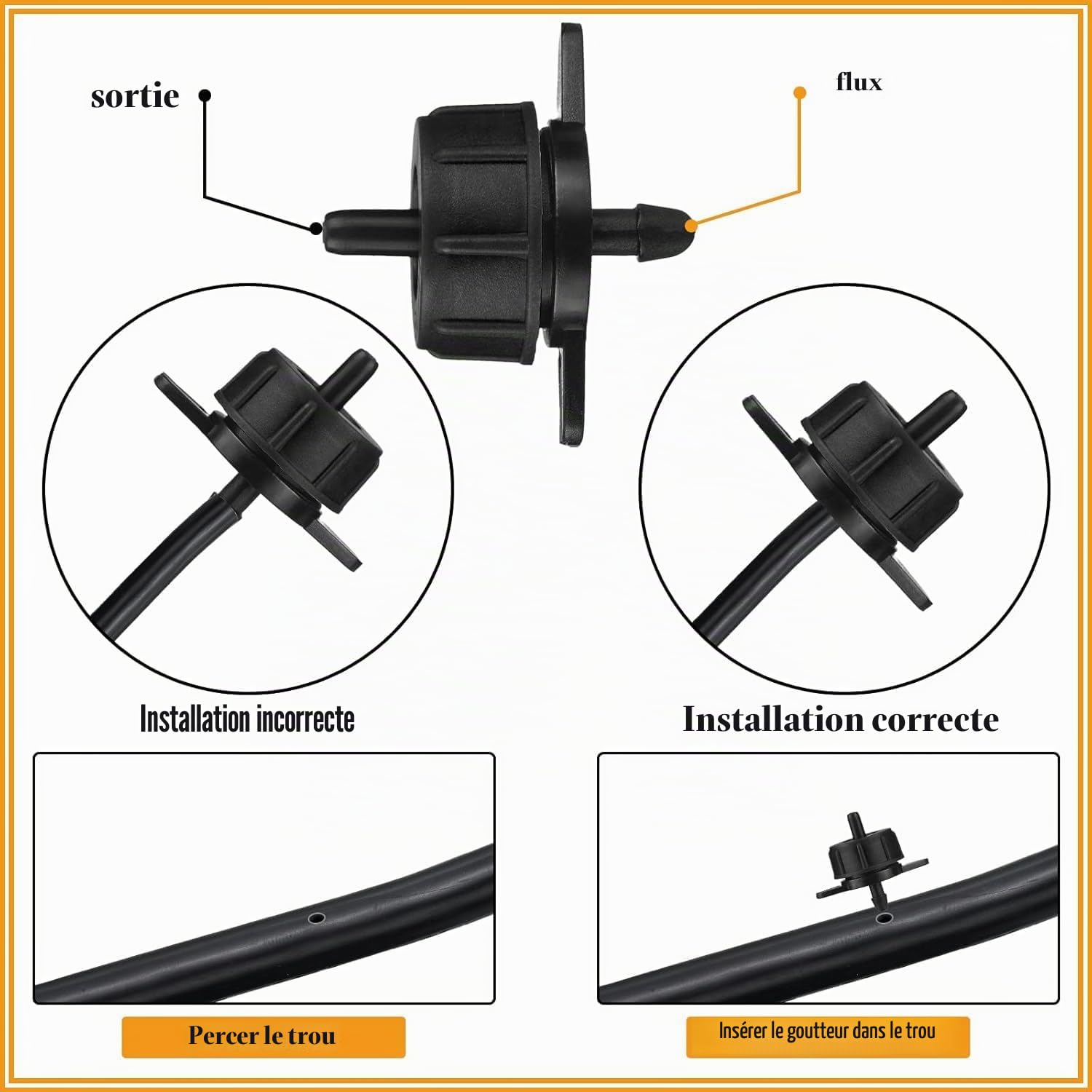Lot de 100 Goutteurs autorégulants 4 l/h, Goutteurs d'irrigation en ligne système micro, Goutteur pour arrosage agriole et jardinage