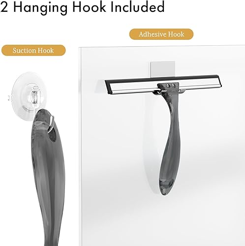 Miniatura 21 de AmazerBath Escobilla de ducha para puertas de vidrio, escobilla multiusos con gancho de succión y gancho adhesivo, escobilla transparente