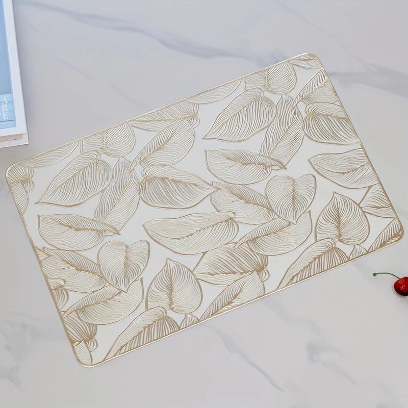 Image of Dakshya Industries PVC Waterproof Table Placemat & Table Runner Combo Set | 6 Dining Table Mats + 1 Runner | Heat Resistant, Washable, Non-Slip Table Mat Set (Table Luxe)