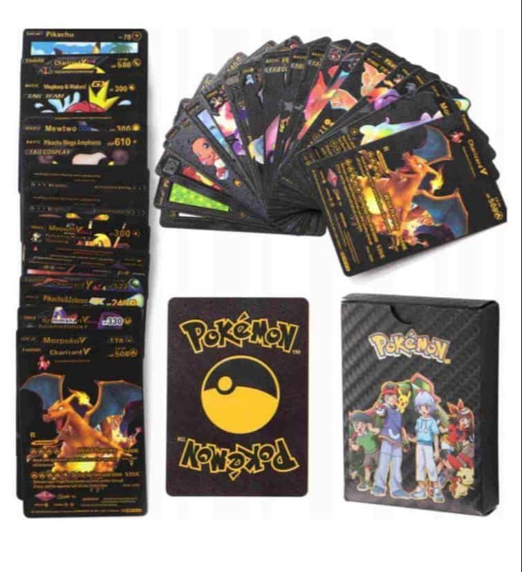 Premium Black Foil Pokémon Card Game Set – 55 Rare Unofficial VMAX GX VSTAR Cards | Shiny Battle Trading Cards for Kids & Collectors | Gift Pack - Black