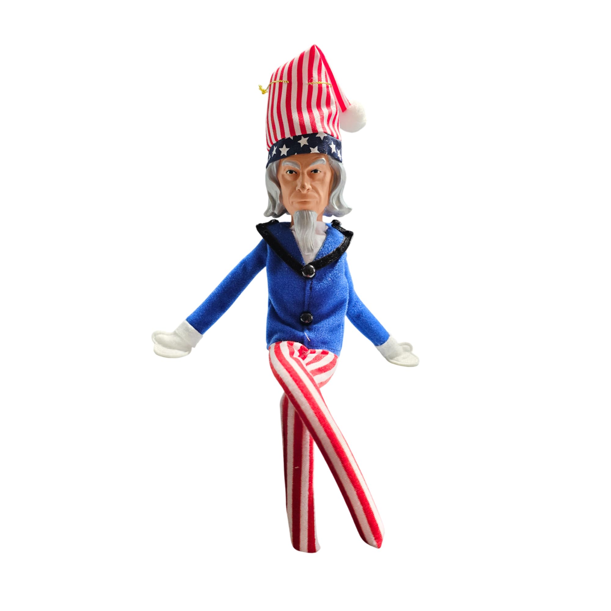Party Monkeys Bend and Pose Uncle Patriotic Christmas Elf Decoration 35cm – Handmade Plush Americana Elf Ornament in Blue Vintage Holiday Gnome Christmas Ornament for Tree, Party, Home & Garden Décor