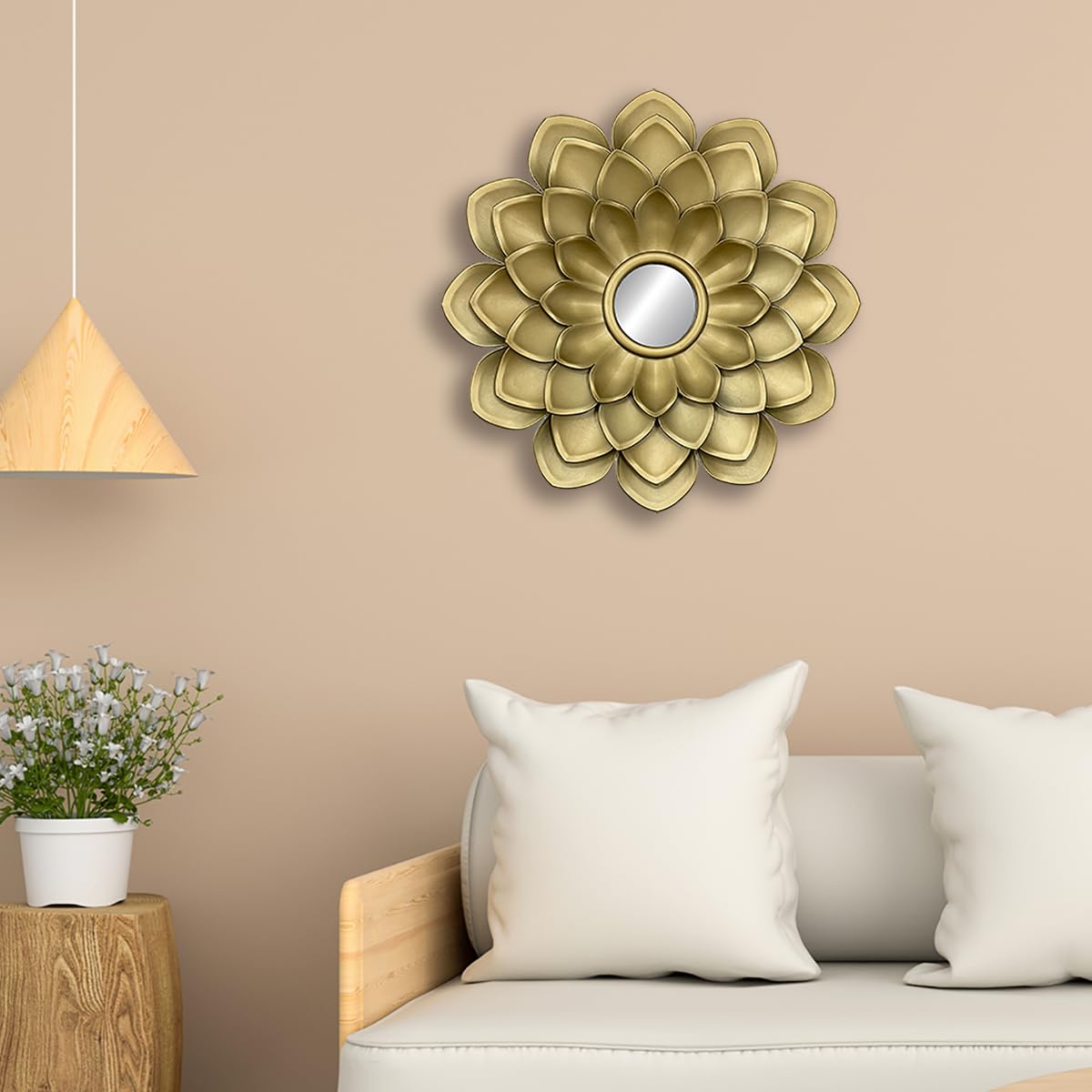 GOmaize Cute Wall Mirror with 4 Layers of Colored Petals 14 inchs Wall Hanging Flower-Shaped ...