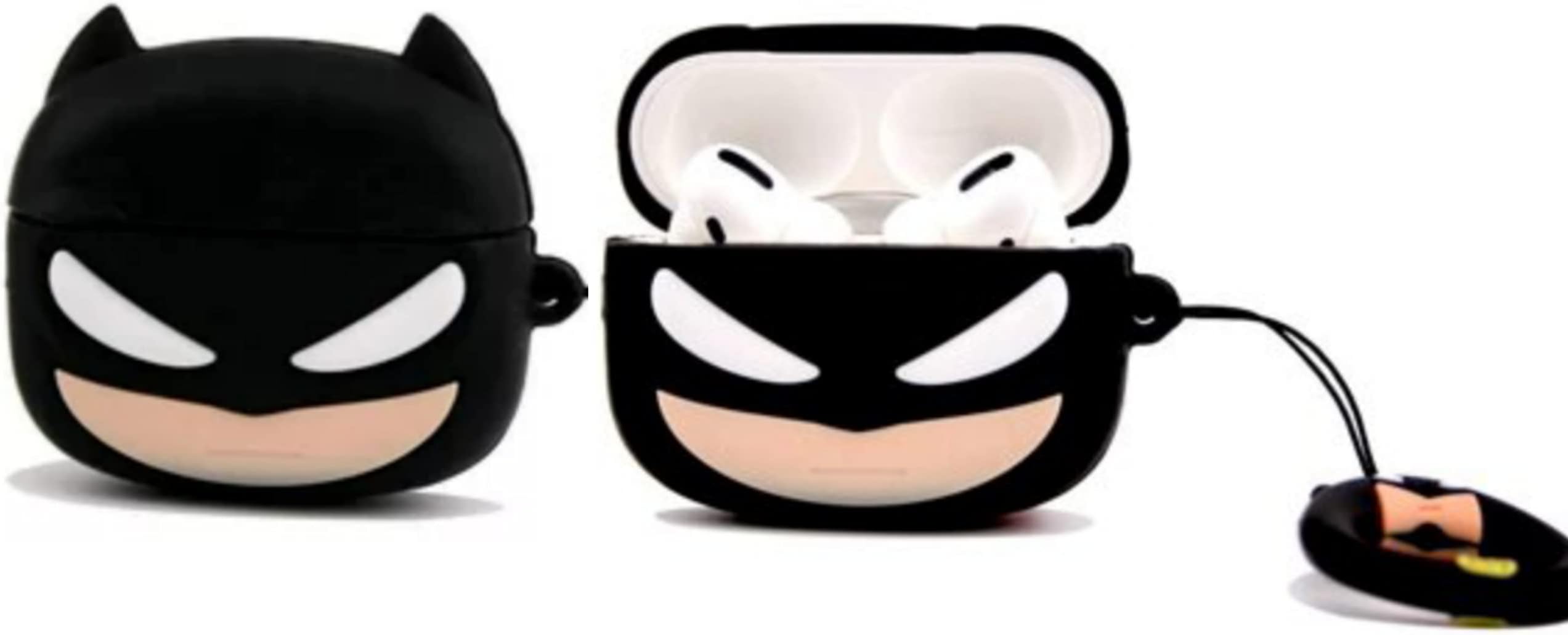 Cute Silicone Case Cover Only Compatible with Apple Airpods Pro,with Strong Keychain (Only Silicone Cover,Bat) Black