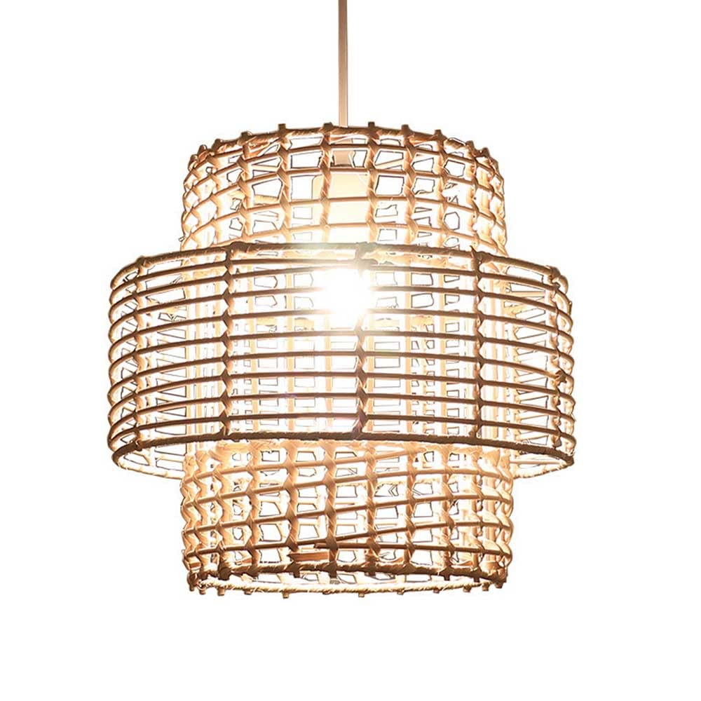 Lampe suspendue en bambou naturel tissé avec douille E27 pour restaurant
