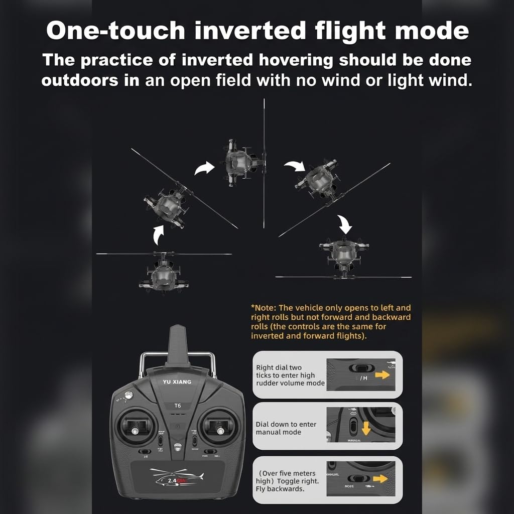NULA YUXIANG F02 Air-Wolf RC Hubschrauber, 6CH Brushless 1:34 Helikopter | Mit 6-Achsen-Gyro, Optischer Positionierung, Höhenhaltung, Rückenflug Per Knopfdruck – RTR / 1 Akku