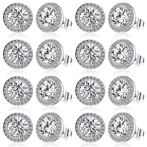 Bonuci 8 Pairs Rhinestone Competition Dance Earrings for Women Round Crystal Stud Earrings Diamond Jewelry for Dance Competitions Stage Performance Bridal Party