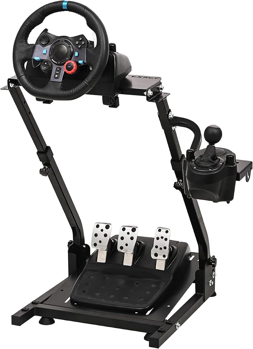 CXRCY Racing Wheel Stand, Adj Height & Foldable for G920 G29 G27 G25 | For Fanatec & Thrustmaster bases. Xbox,PS4,PS5,PC. Wheel & pedals not incl.