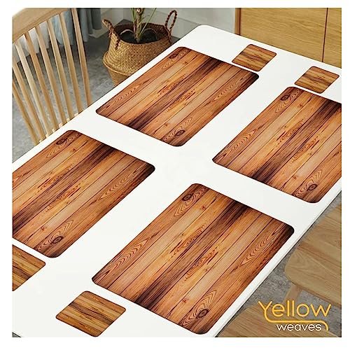 Image of Yellow Weaves 4 Piece Wooden Style PVC Dining Table Placemats, (Color - Wood)