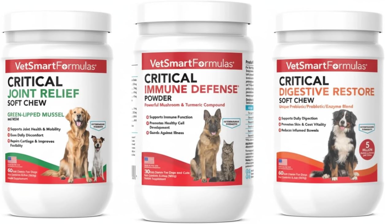 VetSmart Formulas Critical Line Bundle – Daily Pet Health Support | Immune Booster, Joint Pain Relief & Digestive Restore Formula