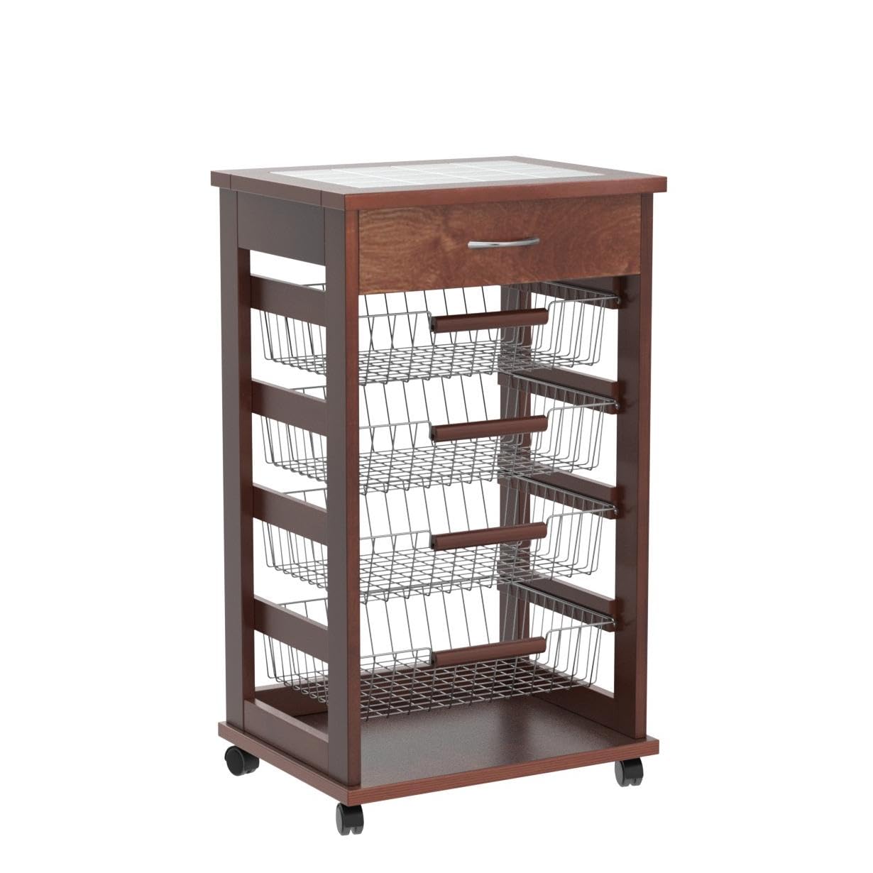 CARRELLO PORTAFRUTTA VESUVIO NOCE CON CASSETTO MATTONELLE DECO LEGNO MASSELLO CASSETTI 380052