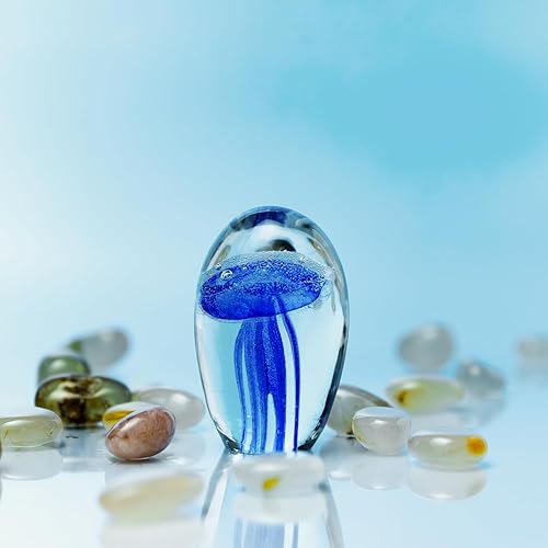 Miniatura 5 de Figura de medusa de vidrio soplado a mano, pisapapeles de vidrio que brilla en la oscuridad, adorno de animales marinos, decoración coleccionable de