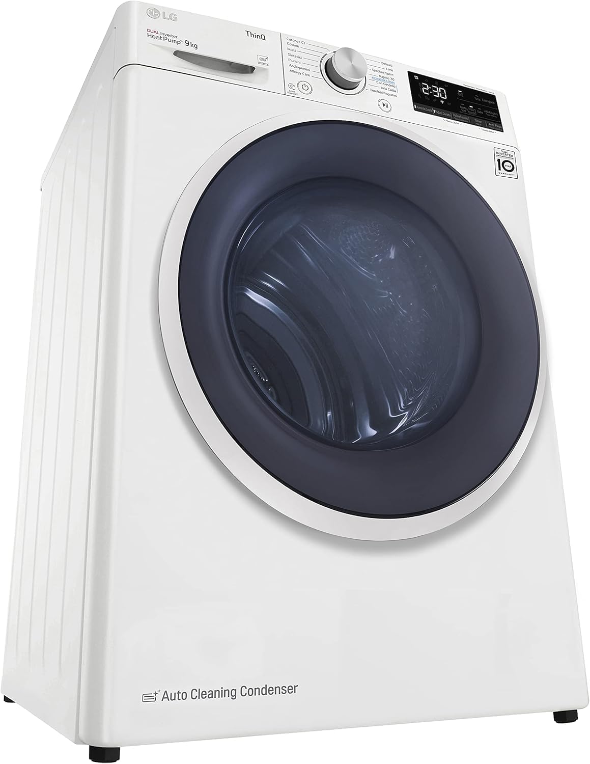 LG RH90V9AVHN Asciugatrice Smart a Carica Frontale 9 Kg, Classe C, Condensazione con Pompa di Calore, Wi-Fi con SmartThinQ, Eco Hybrid, Allergy Care, 60 x 69 x 85 cm - Bianco