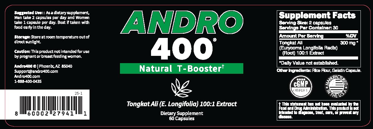 Andro400 Natural Testosterone Booster for Men – Tongkat Ali 100:1 Extract (Eurycoma Longifolia), Stimulant-Free Energy, Stamina & Vitality Support – 2 Pack, 120 Capsules — Amazon image 4