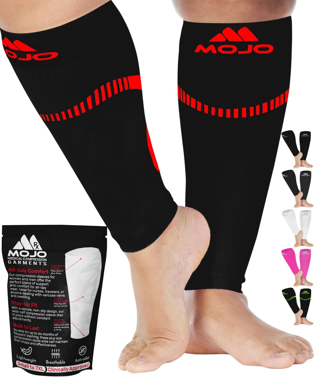 Mojo Compression Socks Footless for Women and Men 20-30mmHg - Extra Wide Plus Size Calf Sleeve - A604
