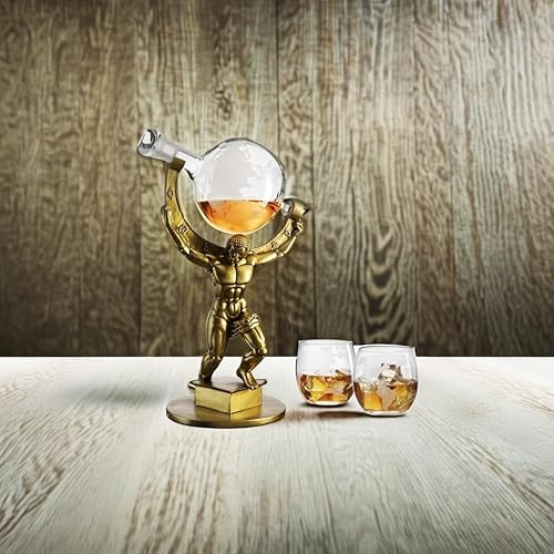 Miniatura 5 de The Wine Savant Atlas Bronze World Globe - Juego de decantador de whisky de 15 pulgadas de alto, con 2 copas de mundo, para whisky, escocés,