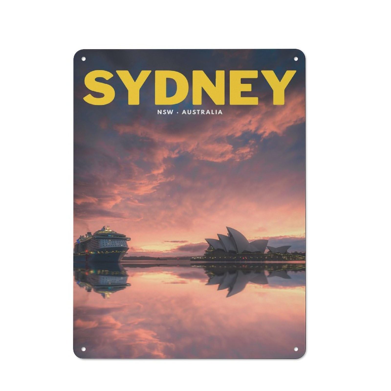 Junmoney Sydney, Australia At Sunset Tin Wall Plaque 40X30cm With For Home Office Or Studio, For Home Office Decor Fans