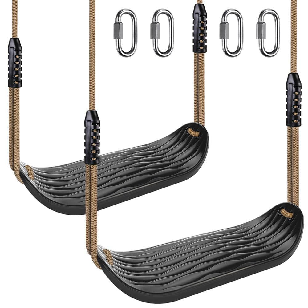 BeneLabel 2pcs Swing Seat, Kids Hard Plastic Swings Indoor/Outdoor Child Tree Swinging Board with Adjustable 130-200cm Rope for Baby/Teens, Black Water Ripples / 250lbs — image 1