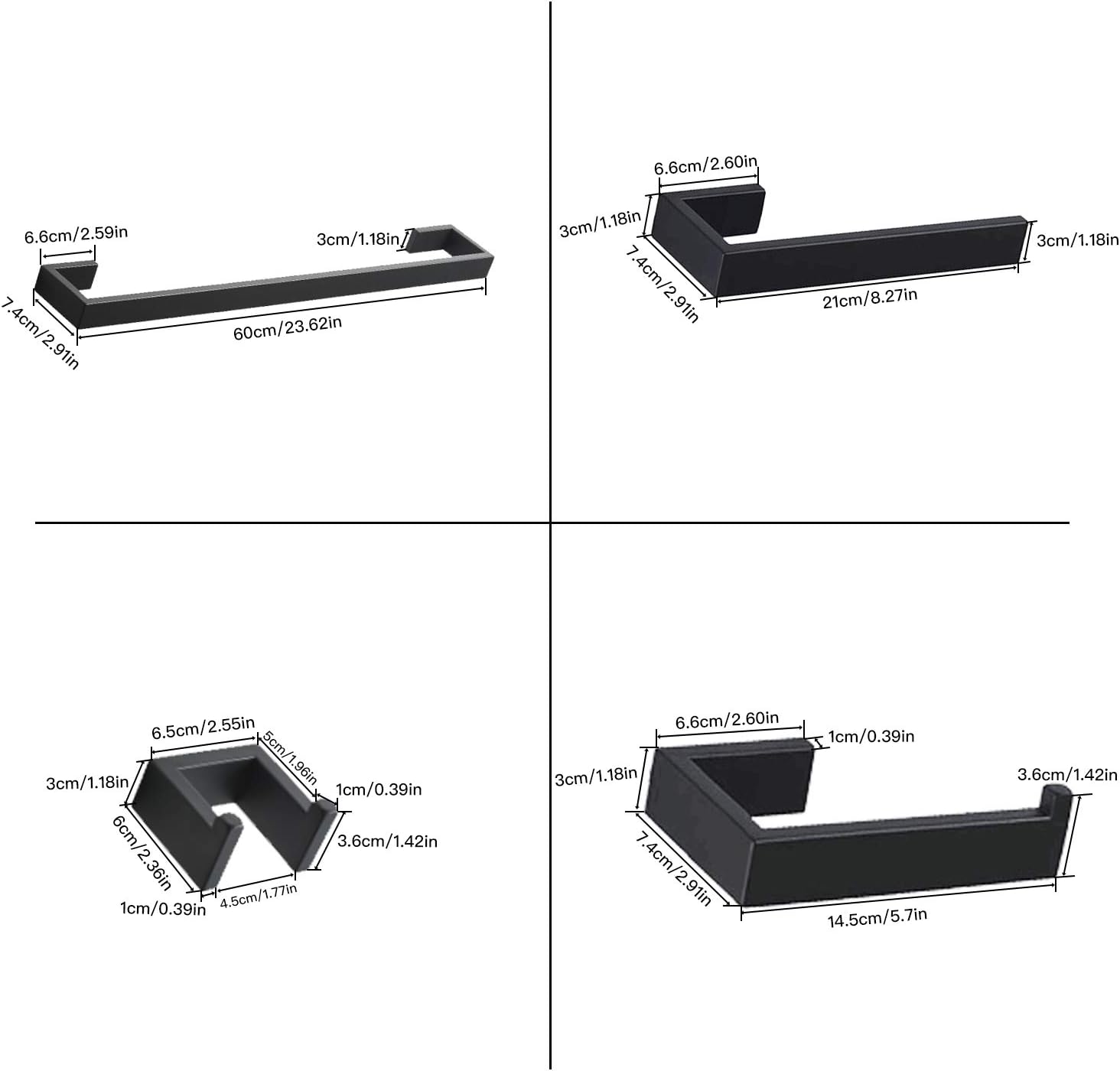 BWE Bathroom Accessories Set 4 Pieces Towel Bar Set with Towel Holder Robe Hook Toilet Paper Holder Bathroom Hardware Set Matte Black Bath Hardware Accessory Kit Wall Mount Stainless Steel: Kitchen & Dining