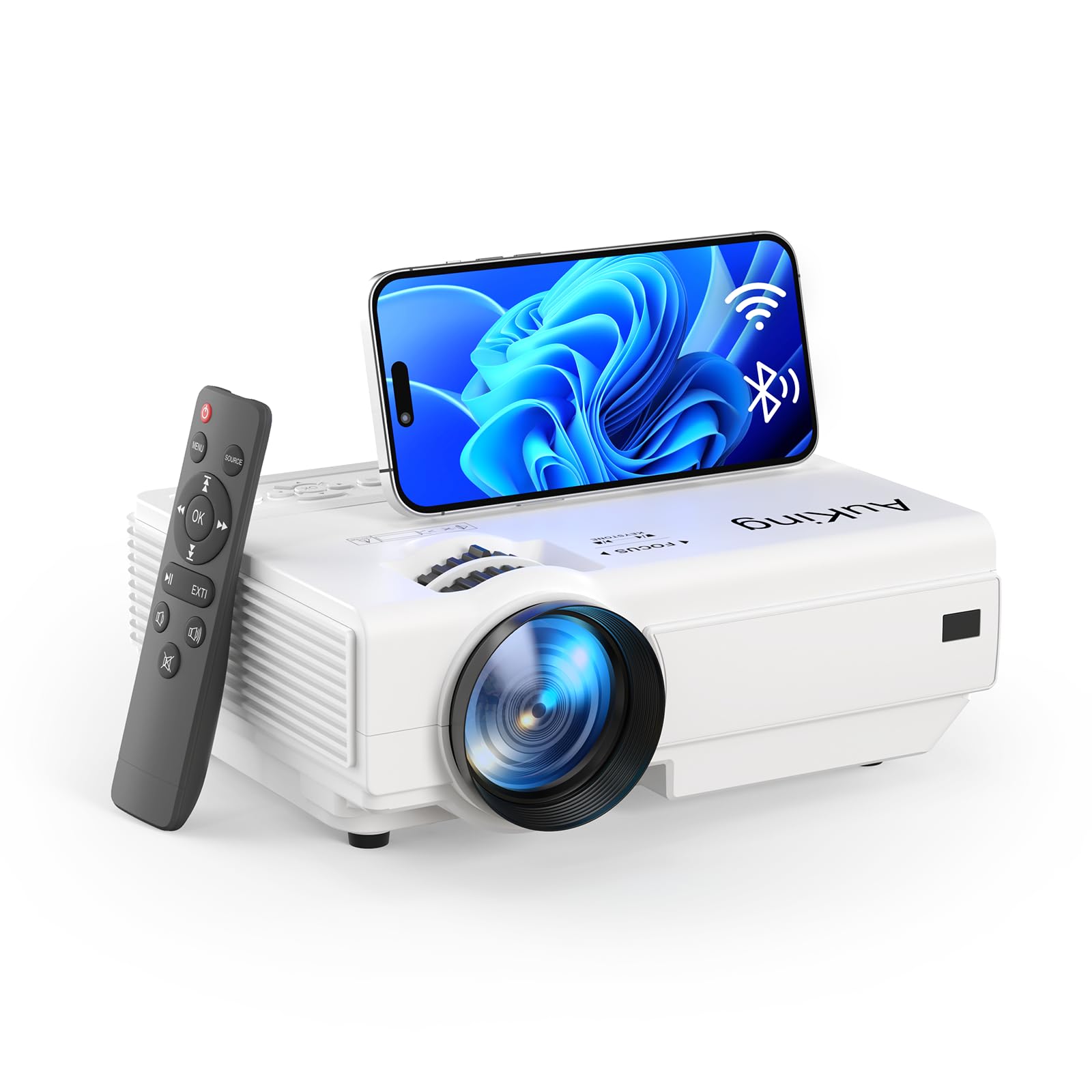 AuKingProjector,2025 Upgraded Mini Projector with Wifi and Bluetooth, Full HD 1080P Home Theater Video Projector Compatible with HDMI/USB/AV/Smartphone/TV Box/Laptop