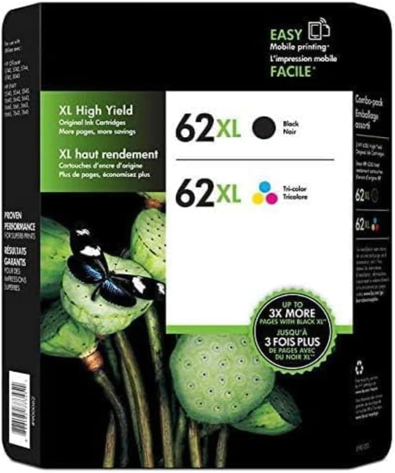 Genuine 62Xl High Yield Black and High Yield Tri-Color Inkjet Print Cartridges Kit