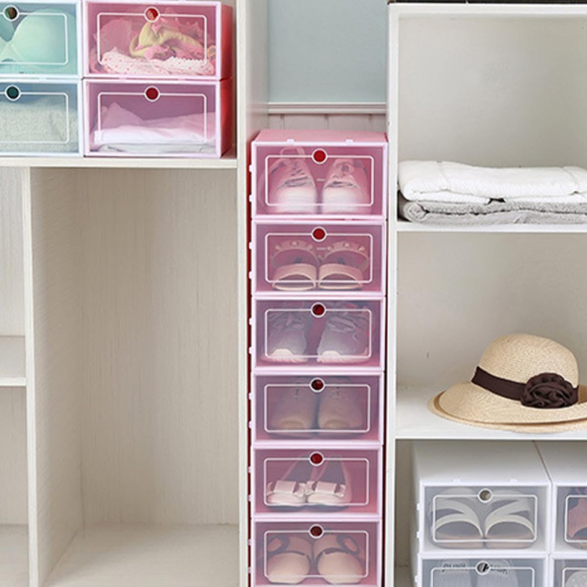 Caja de Zapatos Apilable Transparente Contenedor para Guardar Zapatos de PP con Diseño Grueso, Puerta Transparente, 6 Piezas para Organizar Zapatos en Zapateros y Entrada