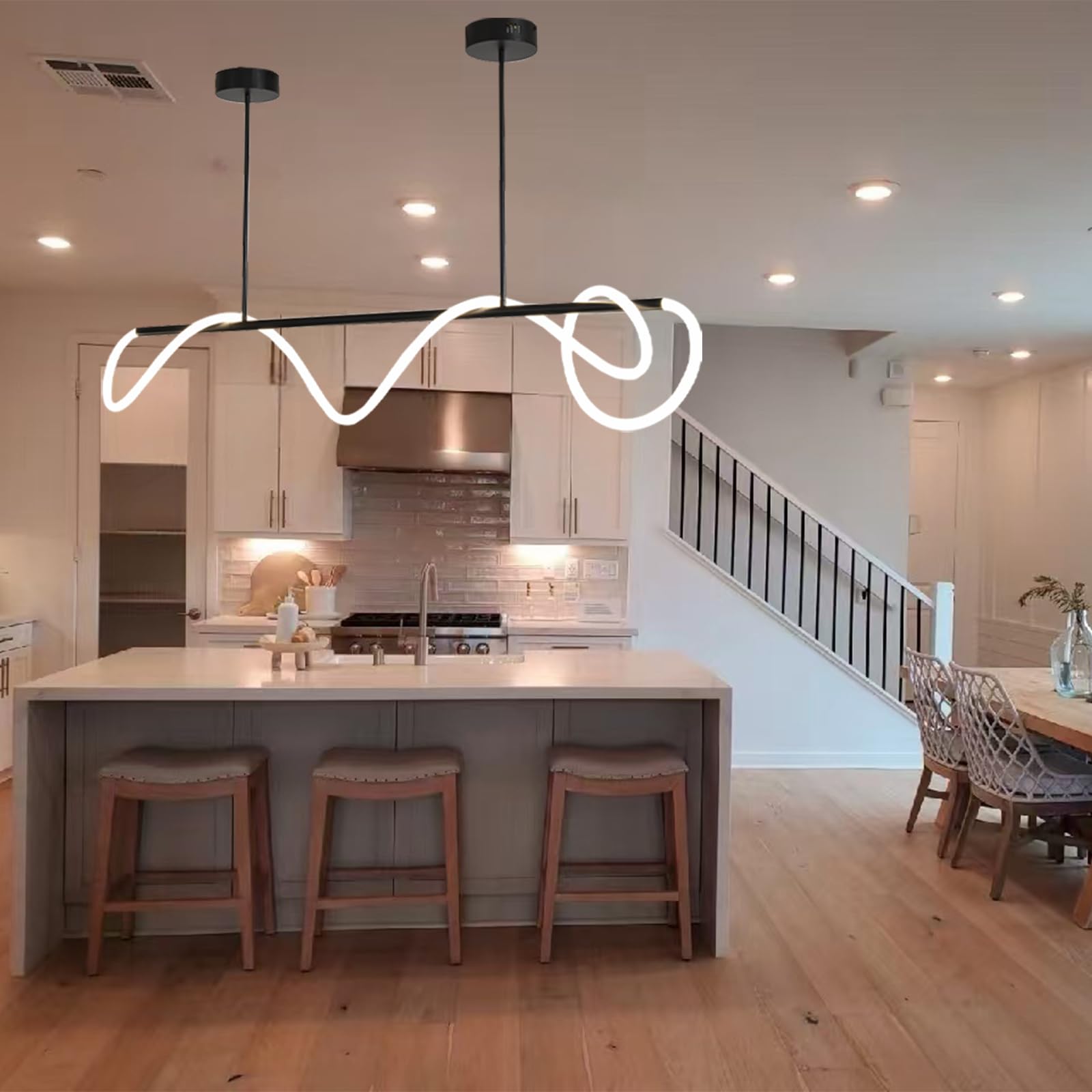 LED Pendelleucht,Moderne Esstisch Hängelampe,Spirale Hängelampe mit Fernbedienung,Dimmbare 3000K-6000K HöHenverstellbare,Geeignet für Küche und Esszimmer (schwarz,120cm)