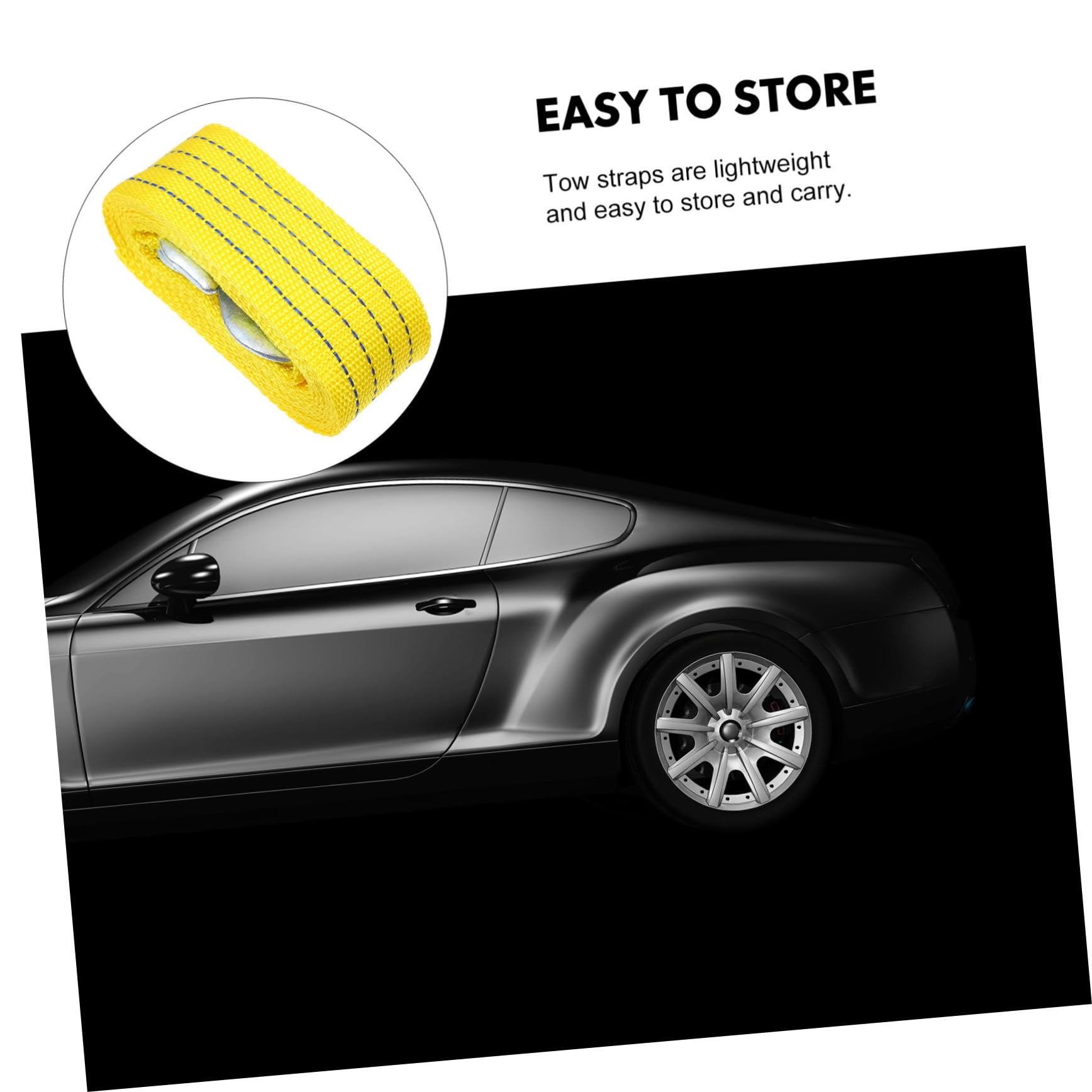 Corda di Traino Auto 2 Pezzi 3t in Nylon con Lega di Zinco | Giallo, per Veicoli e Camion, Facile da Trasportare, Accessorio di Traino per Uso Stradale