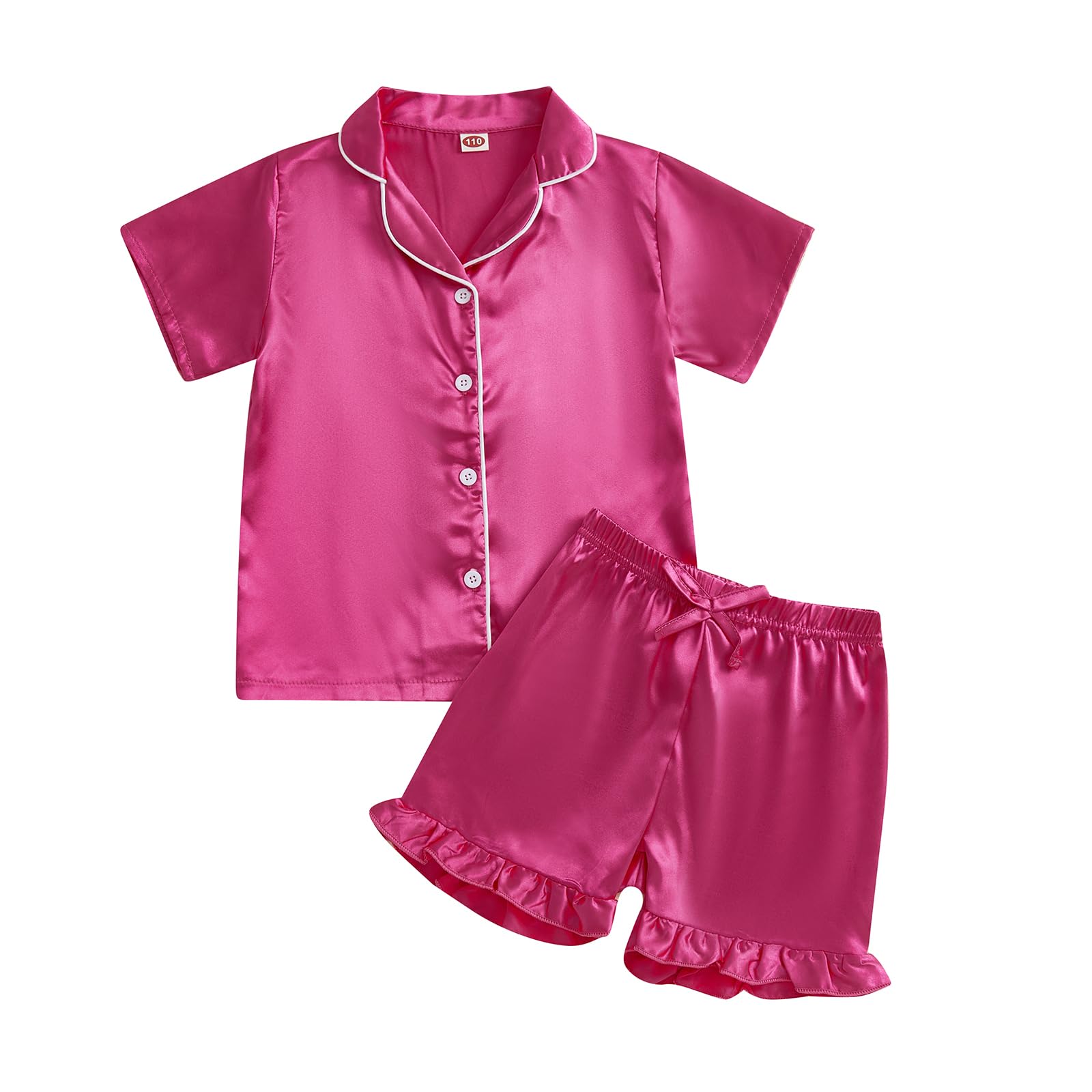 Toddler Kids Girl Silk Pajamas Baby Short Sleeve Button Down Satin Silk Pjs Sleepwear Loungwear Clothes Shorts Set